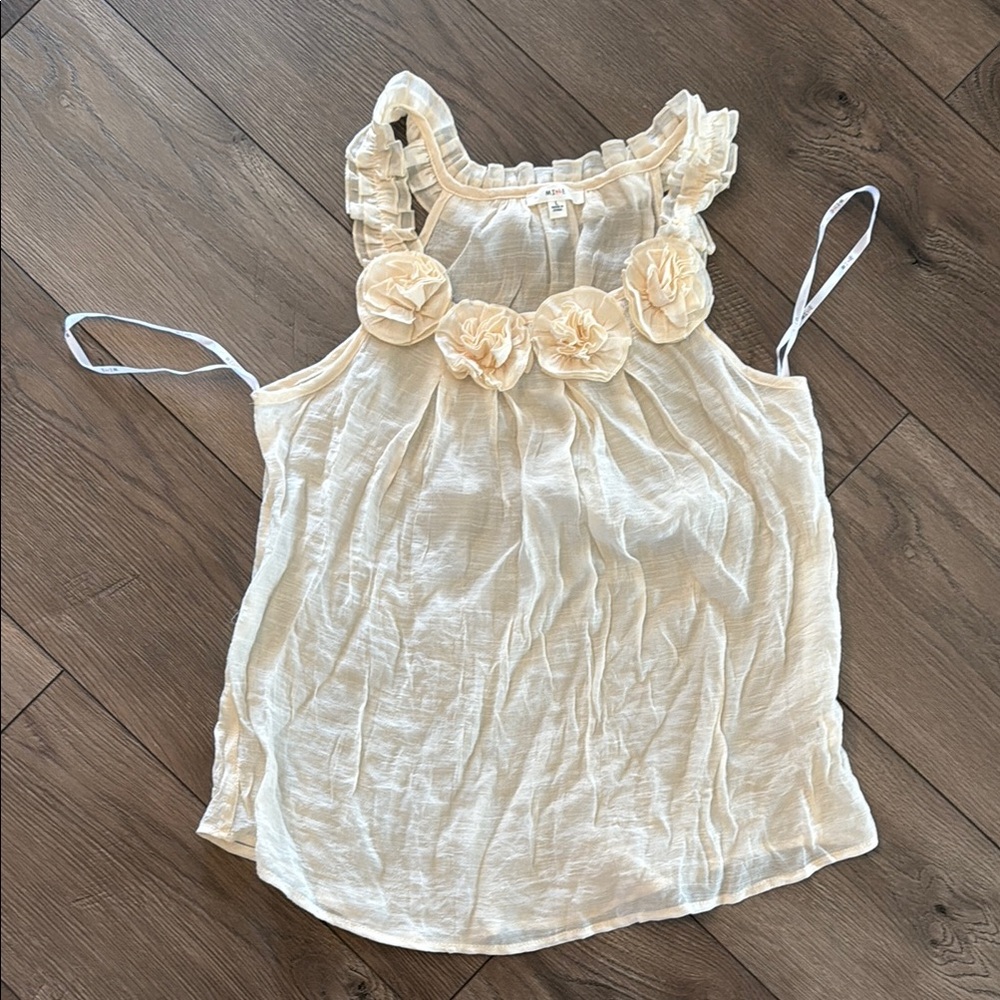 NWOT Cream Sleeveless Top with Floral Accents